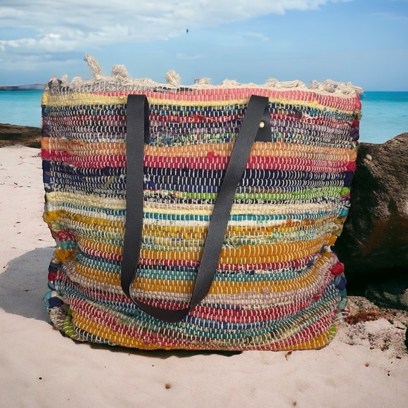 Handbags - Bohemian Multicolour Woven Tote Beach Festival Shoulder Bag